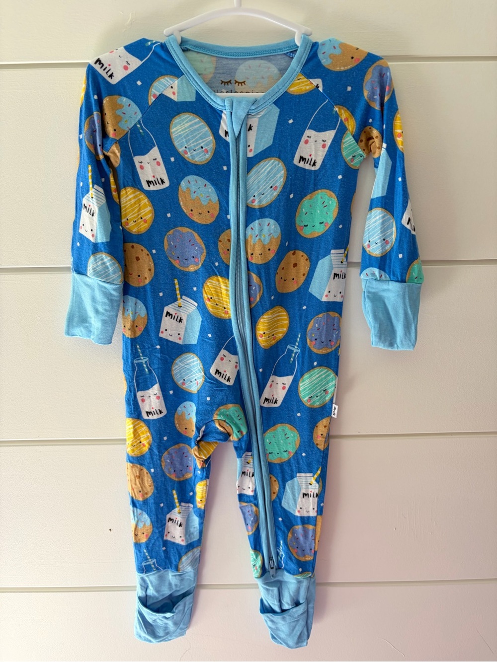 Little Sleepies Blue Milk & Cookies Zip One-Piece Footed Pajama